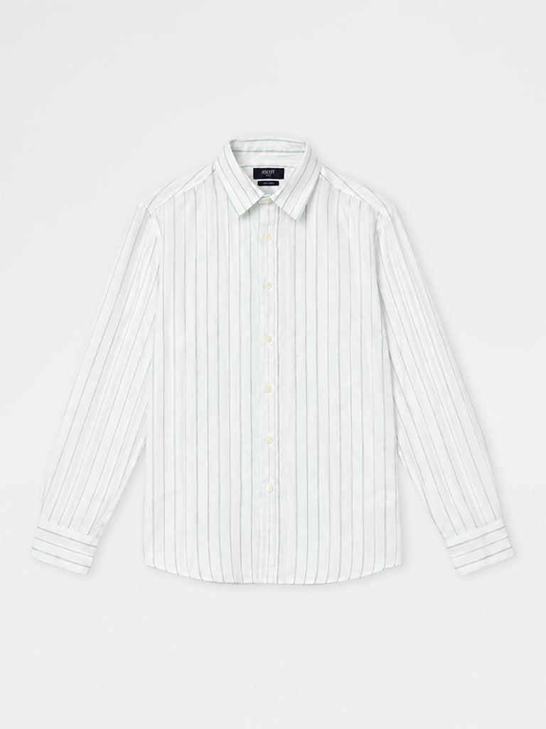 Ascot Off-White Striped Relaxed-Fit Linen Shirt