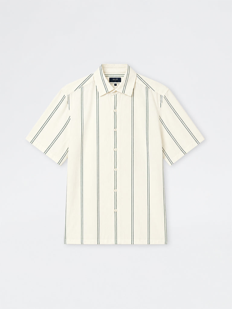 Ascot Off-White Striped Relaxed-Fit Linen-Blend Shirt
