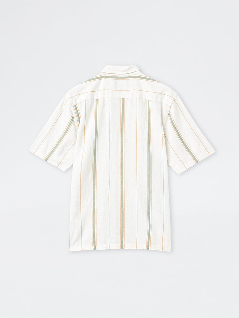 Ascot Off-White Striped Relaxed-Fit Linen-Blend Shirt