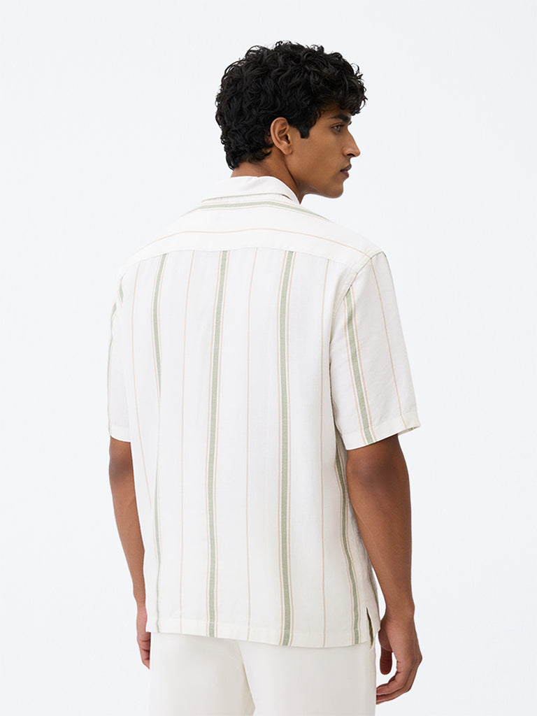 Ascot Off-White Striped Relaxed-Fit Linen-Blend Shirt