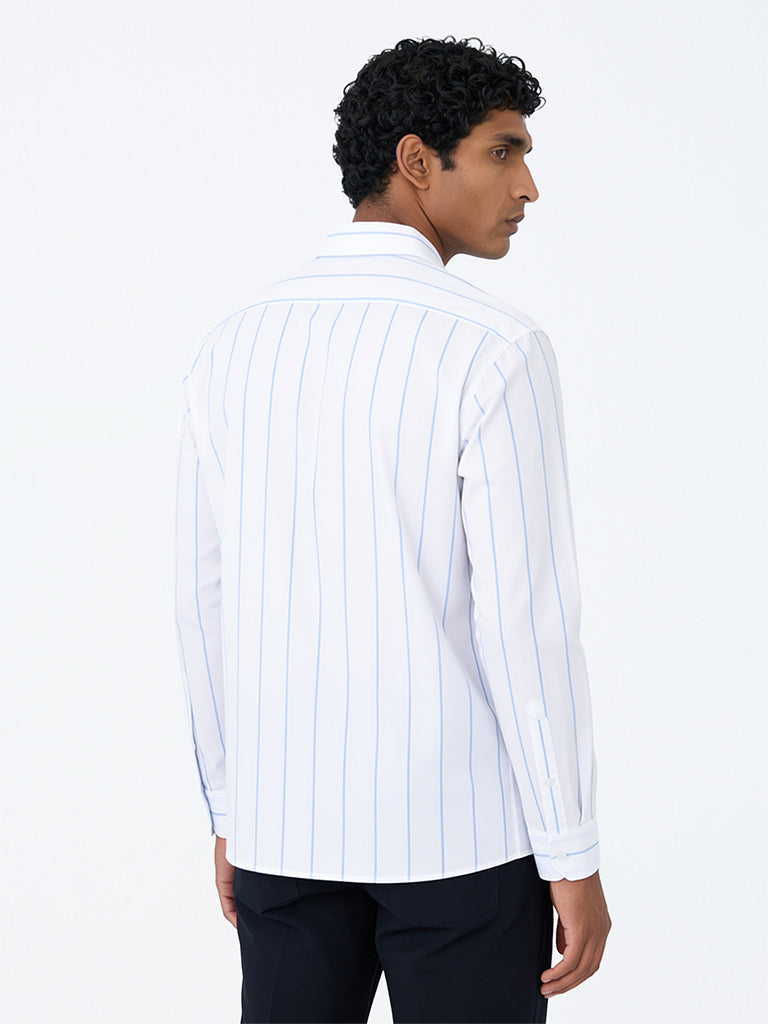 WES Formals White Striped Relaxed-Fit Cotton Shirt