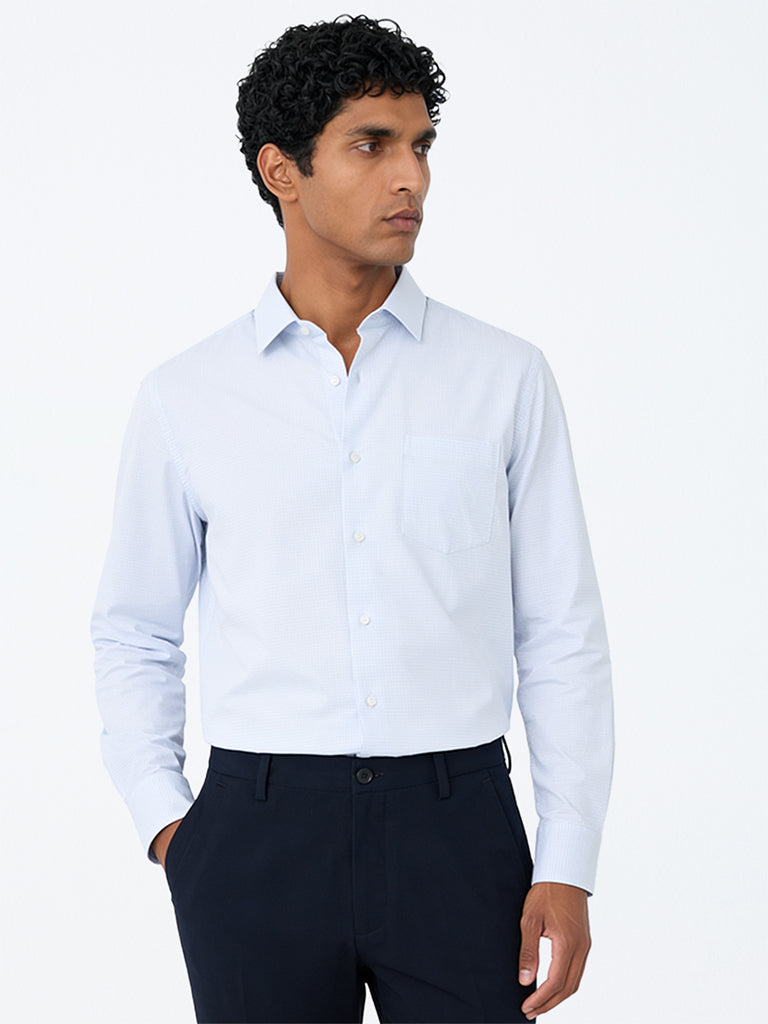 WES Formals White Checkered Slim-Fit Cotton Shirt