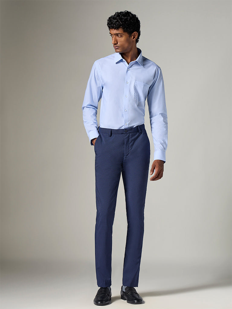 WES Formals Light Blue Slim-Fit Cotton Shirt