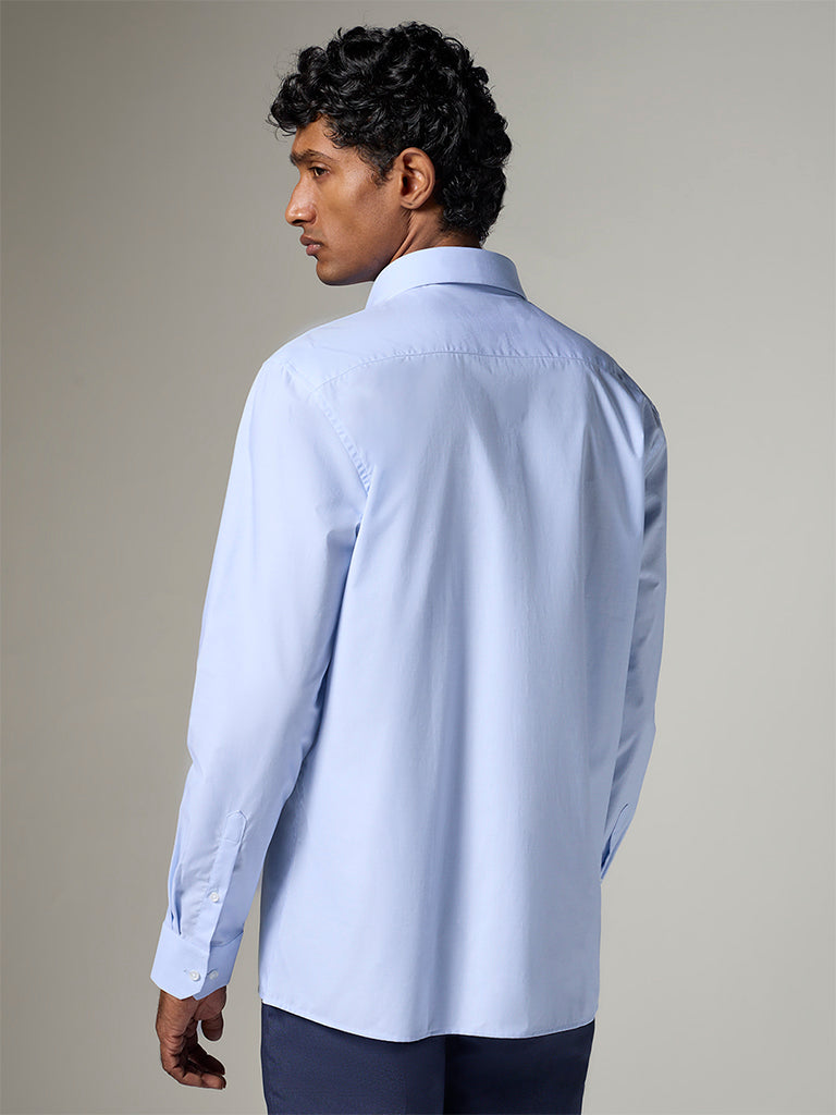 WES Formals Light Blue Slim-Fit Cotton Shirt
