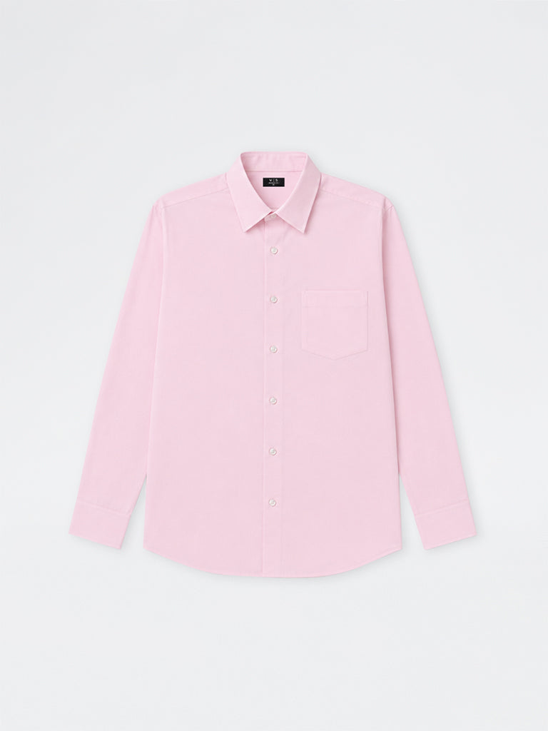 WES Formals Pink Solid Relaxed-Fit Cotton Shirt