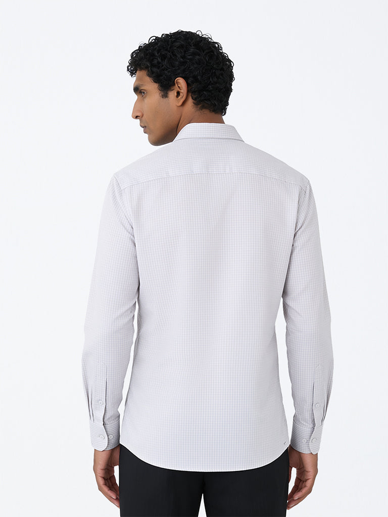 WES Formals Grey Checkered Slim-Fit Cotton Shirt