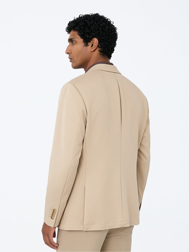 WES Formals Light Beige Solid Slim-Fit Blazer