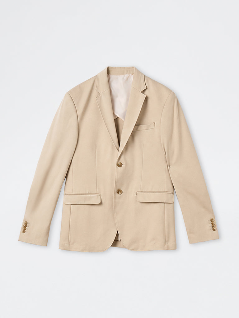 WES Formals Light Beige Solid Slim-Fit Blazer