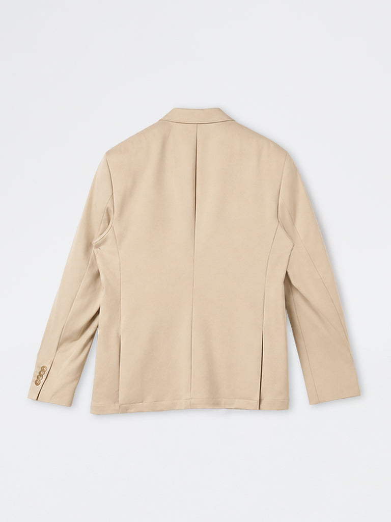 WES Formals Light Beige Solid Slim-Fit Blazer