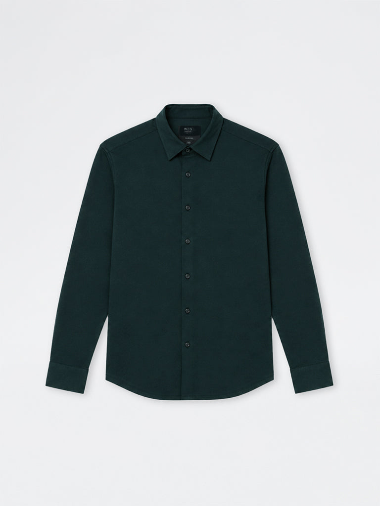 WES Formals Dark Green Slim-Fit Cotton-Blend Shirt