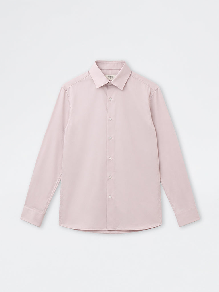 WES Formals Dusty Pink Solid Slim-Fit Shirt