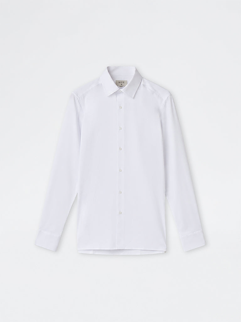 WES Formals White Solid Slim-Fit Shirt