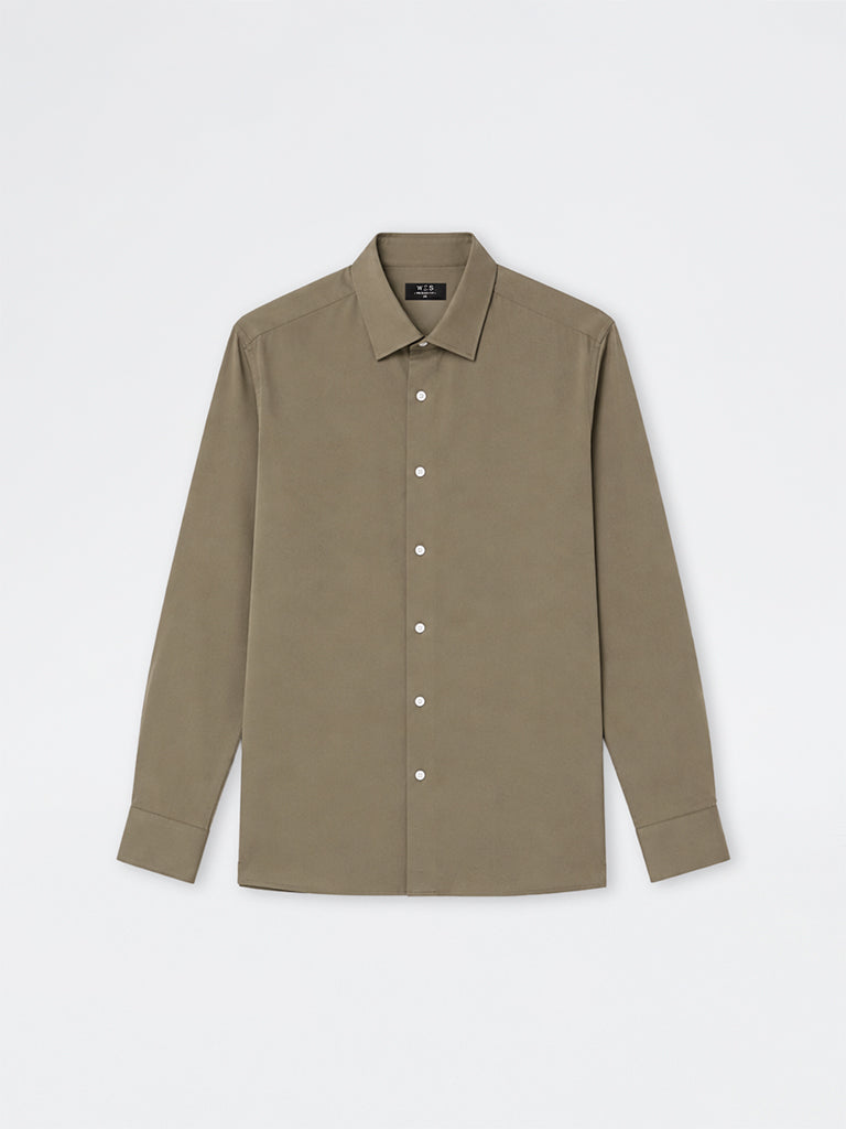 WES Formals Olive Solid Slim-Fit Shirt