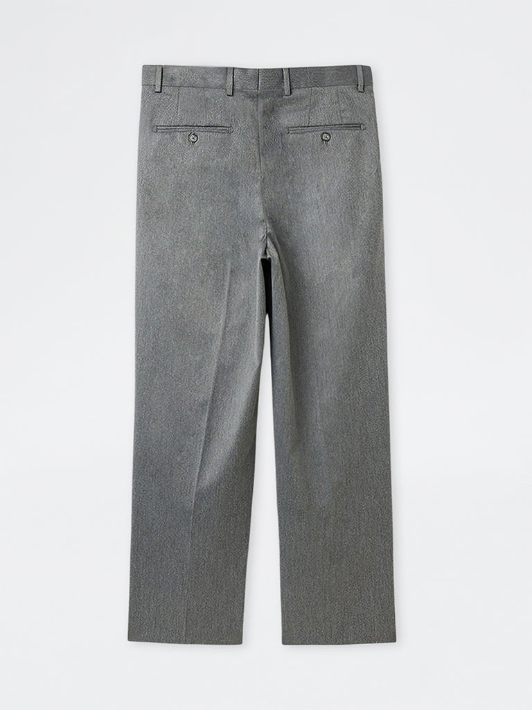 WES Formals Grey Pleated Relaxed-Fit Mid-Rise Trousers
