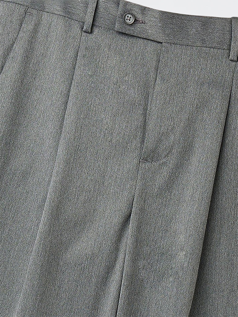 WES Formals Grey Pleated Relaxed-Fit Mid-Rise Trousers