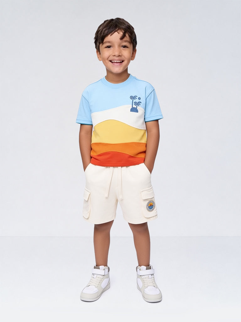 HOP Kids Boys Multicolour Cotton T-Shirt and Shorts Set