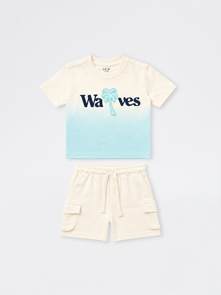 HOP Kids Boys Multicolour Typographic Cotton T-Shirt and Shorts Set