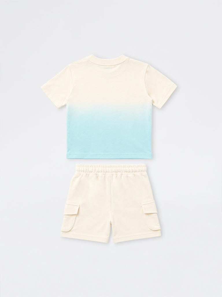 HOP Kids Boys Multicolour Typographic Cotton T-Shirt and Shorts Set