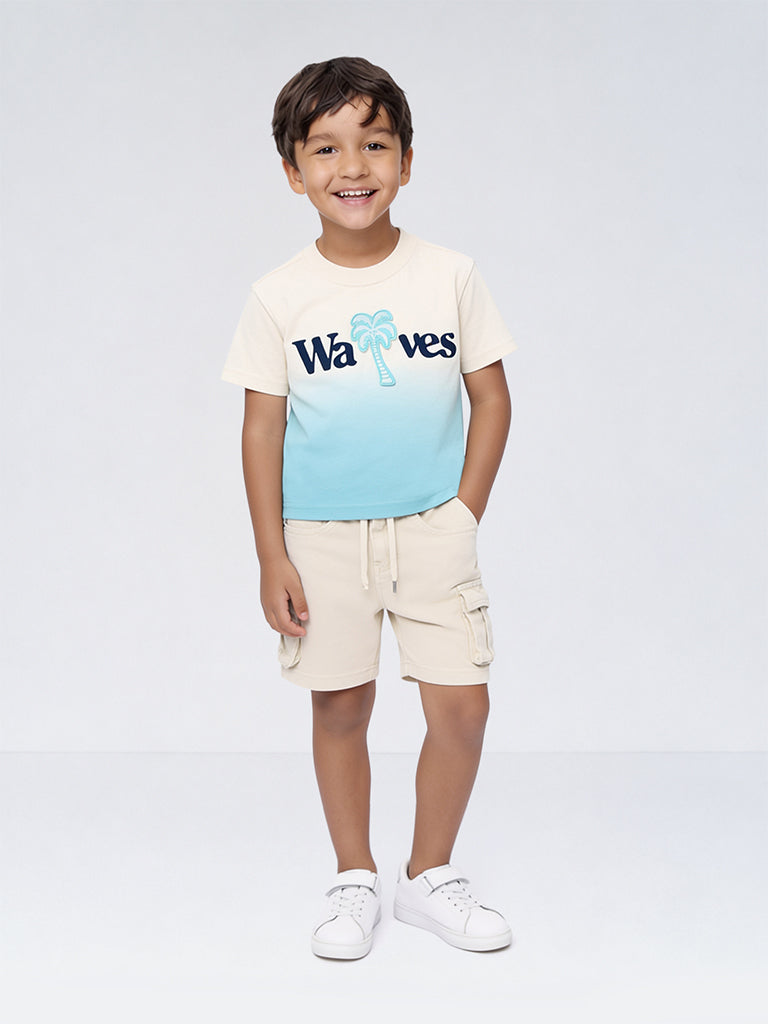 HOP Kids Boys Multicolour Typographic Cotton T-Shirt and Shorts Set