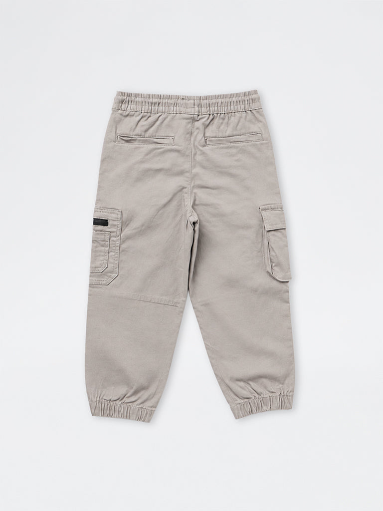 HOP Kids Boys Grey Mid-Rise Cotton Cargo Joggers