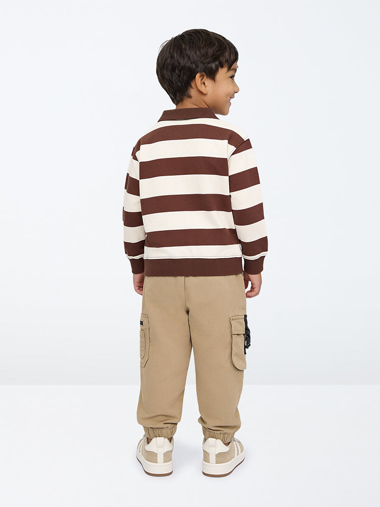 HOP Kids Boys Taupe Cargo-Style Mid-Rise Cotton-Blend Joggers