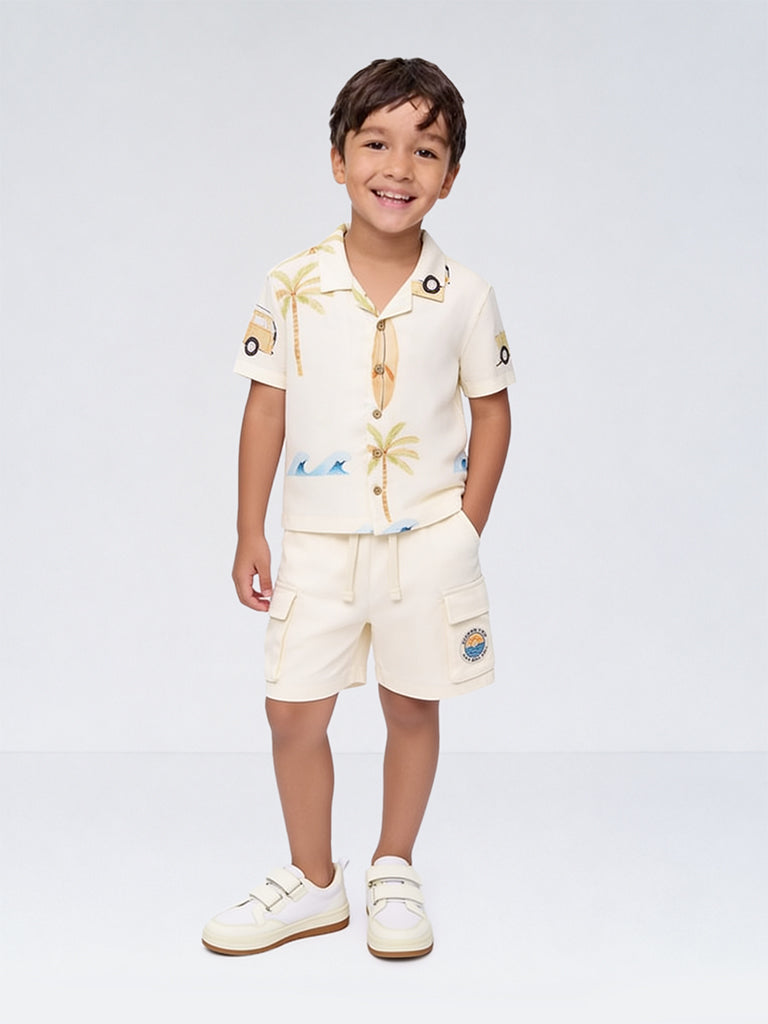 HOP Kids Boys Off-White Beach Theme Shirt