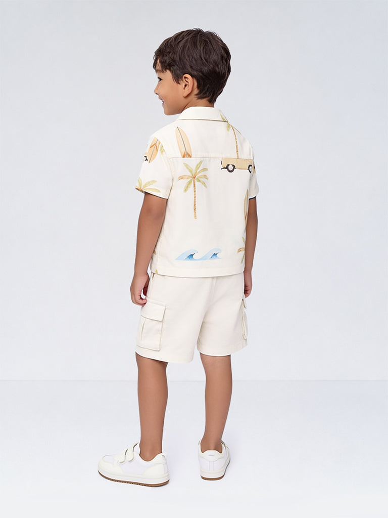 HOP Kids Boys Off-White Beach Theme Shirt