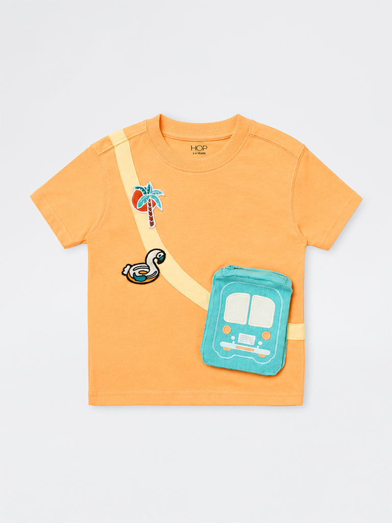 HOP Kids Boys Orange Sling-Bag Style Cotton T-Shirt