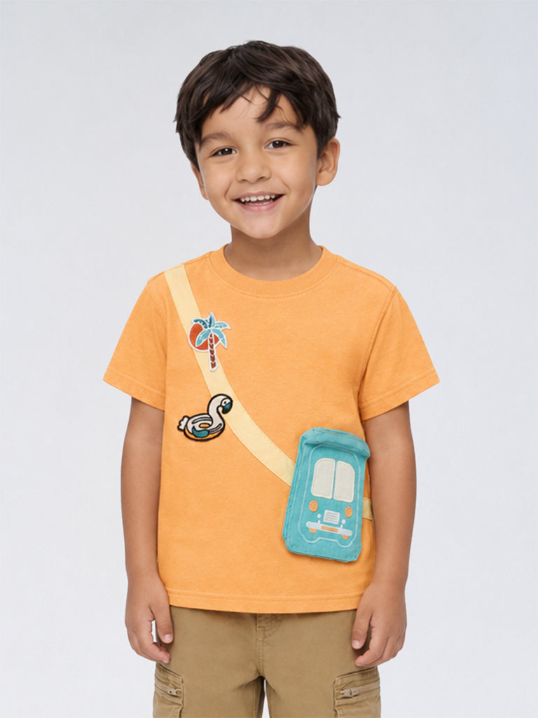 HOP Kids Boys Orange Sling-Bag Style Cotton T-Shirt