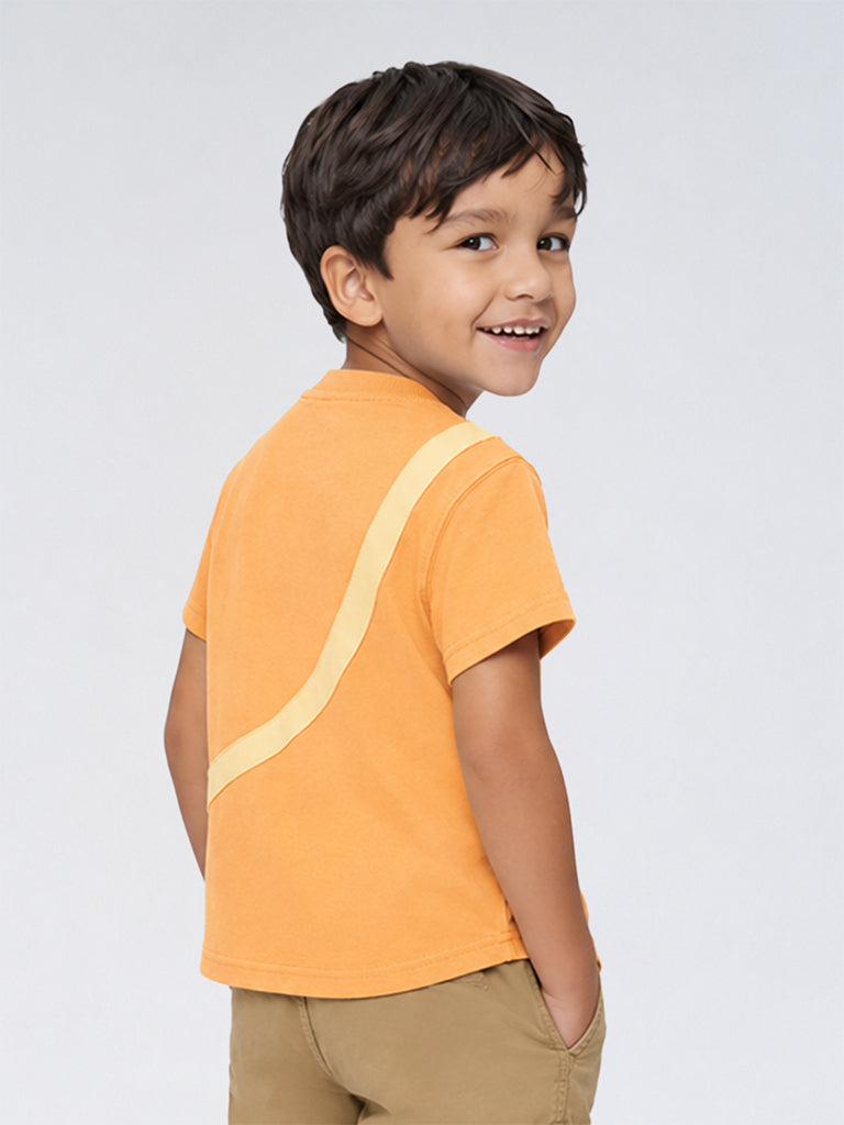 HOP Kids Boys Orange Sling-Bag Style Cotton T-Shirt