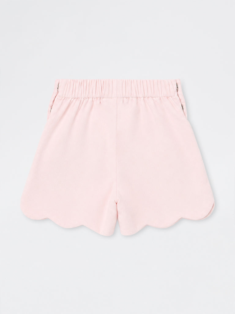 HOP Kids Girls Light Pink Scalloped High-Rise Cotton Shorts