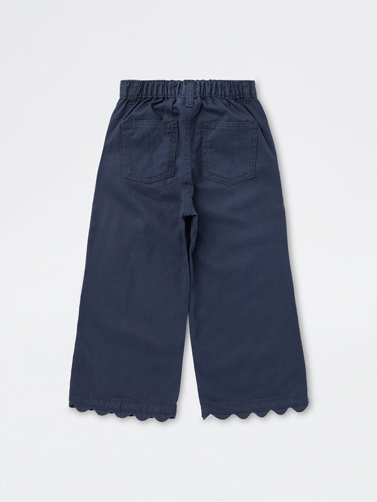 HOP Kids Girls Navy Scalloped-Detail High-Rise Trousers