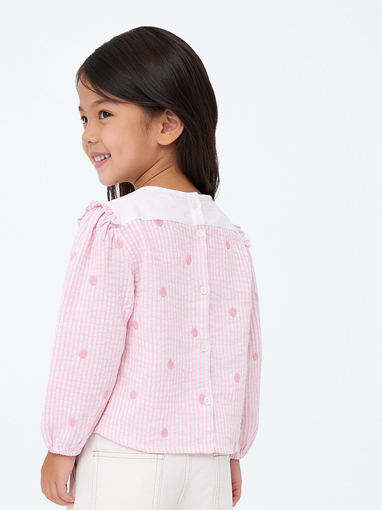 HOP Kids Girls Pink Bow-Detail Striped Cotton Top