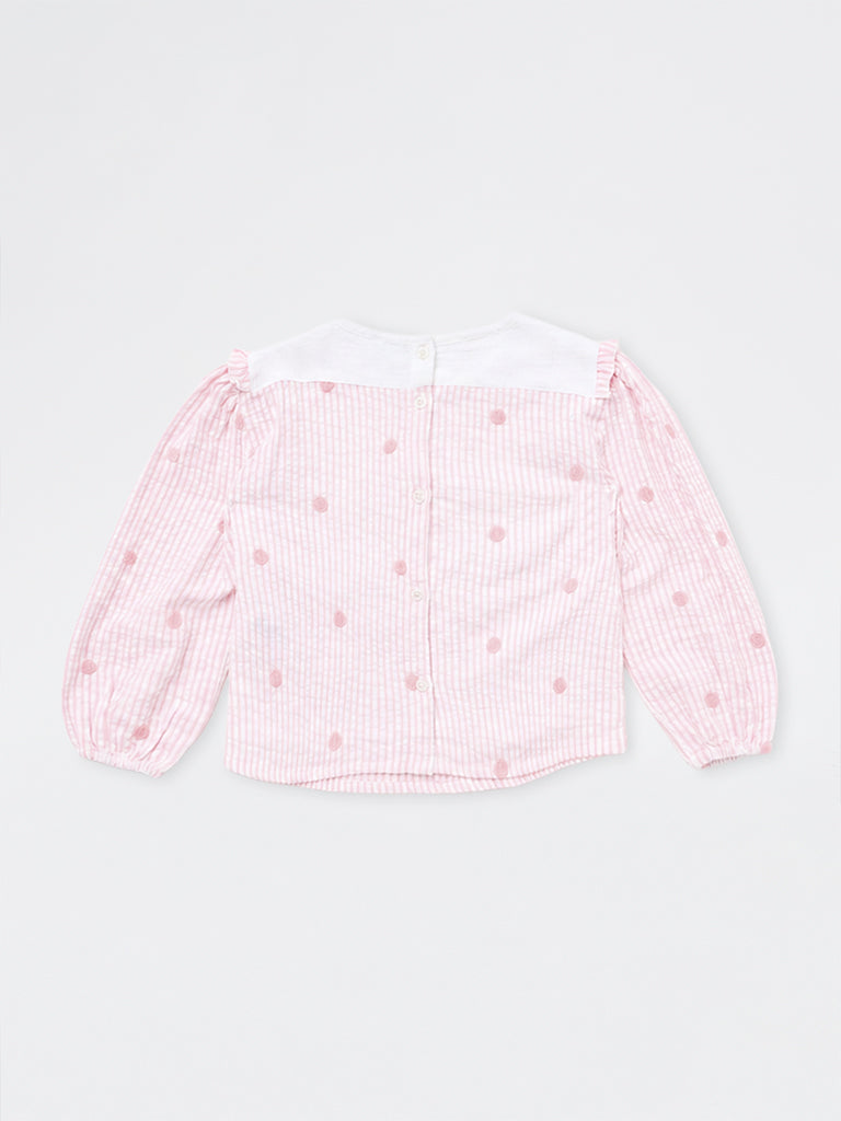 HOP Kids Girls Pink Bow-Detail Striped Cotton Top