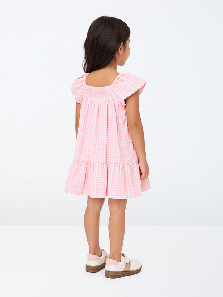 HOP Kids Girls Pink Gingham Checkered Cotton-Blend A-Line Dress