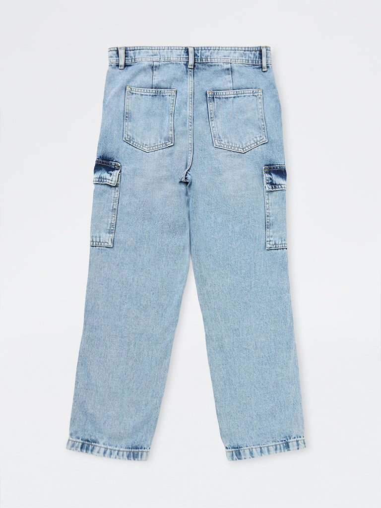 Boys Blue Cargo-Style Mid-Rise Jeans