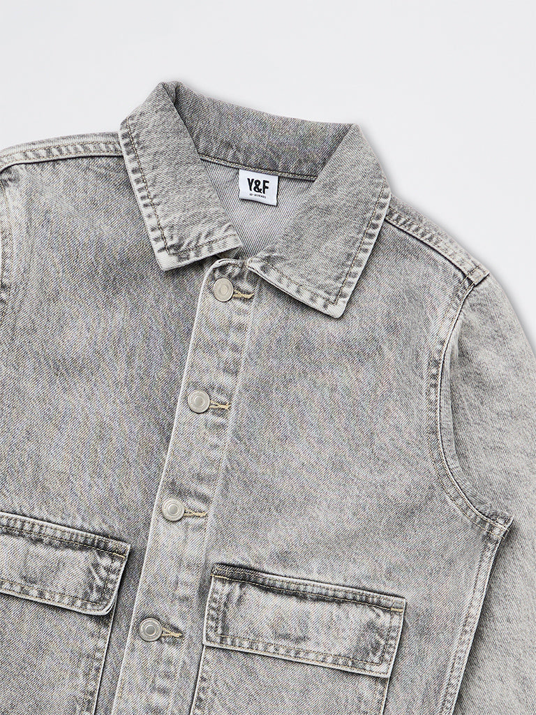 Boys Grey Washed Denim Shirt