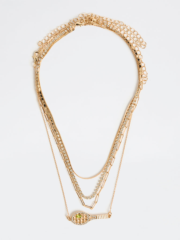 Westside Accessories Gold Tennis Racket Layered Necklaces - Pack of 4