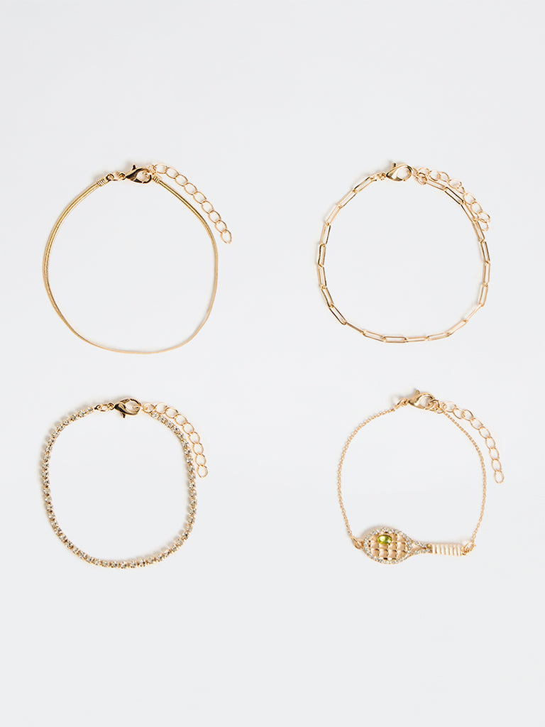 Westside Accessories Gold Racket Chain Bracelets - Pack of 4