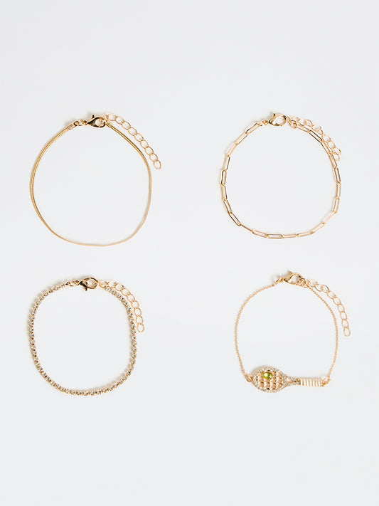 Westside Accessories Gold Racket Chain Bracelets - Pack of 4