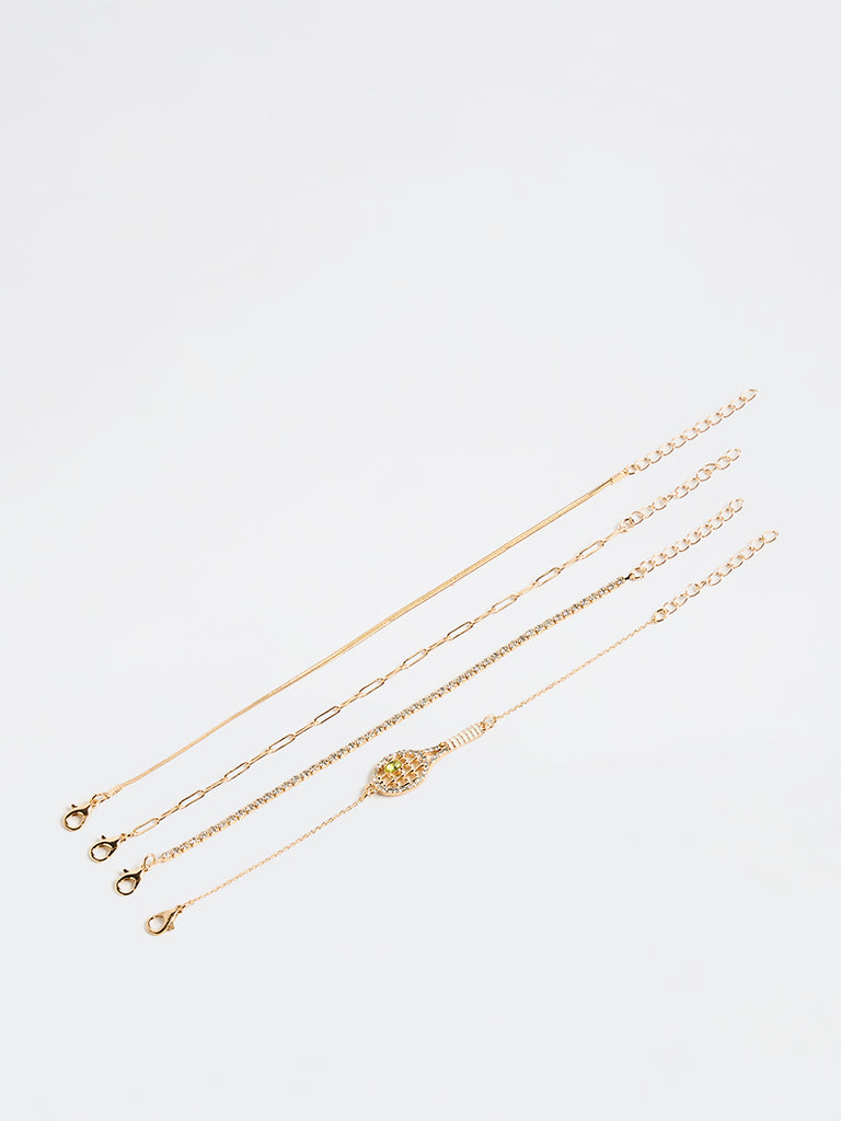 Westside Accessories Gold Racket Chain Bracelets - Pack of 4