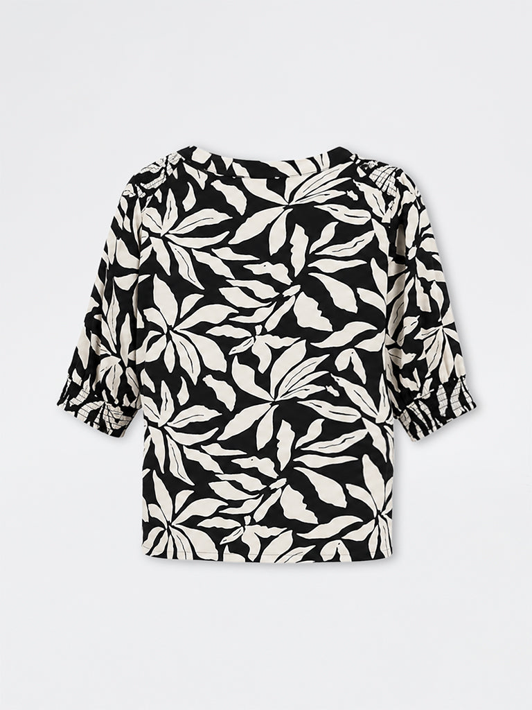 Gia Black and White Botanical Printed Blouse