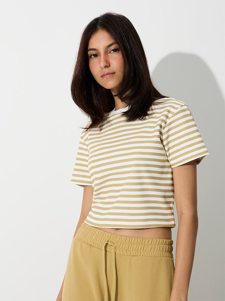 Nuoflexx Light Mustard Striped Cotton-Blend T-Shirt