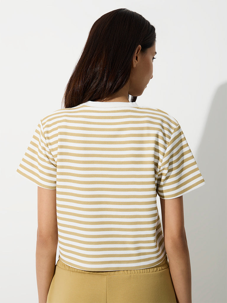 Nuoflexx Light Mustard Striped Cotton-Blend T-Shirt