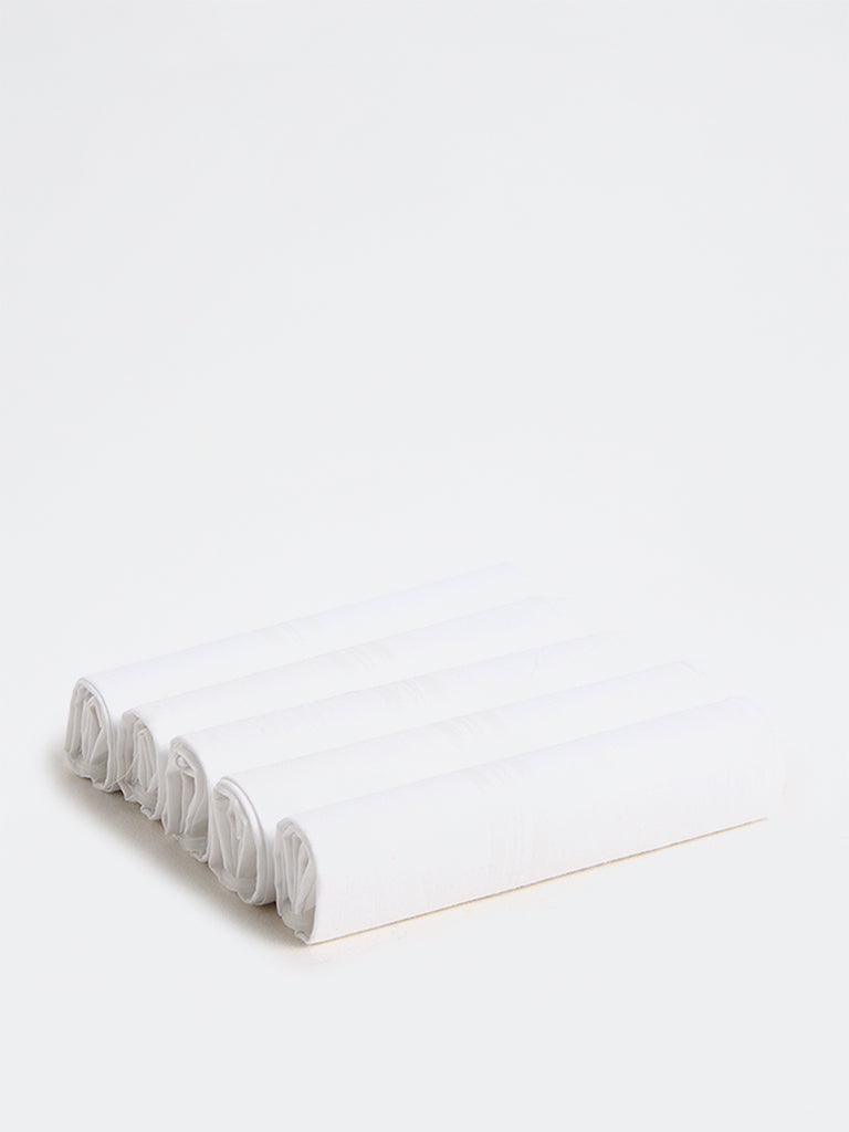 WES Lounge White Solid Cotton Handkerchiefs - Pack of 5