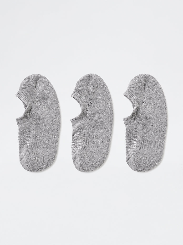 WES Lounge Grey Solid Cotton-Blend Sneaker Socks - Pack of 3