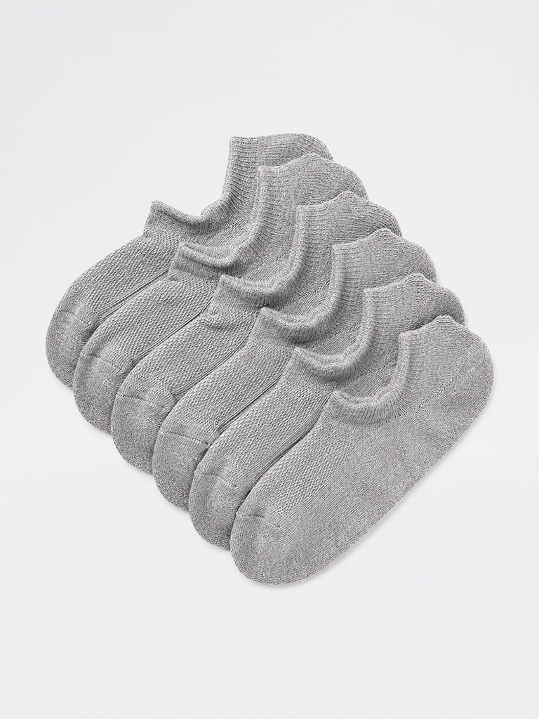 WES Lounge Grey Solid Cotton-Blend Sneaker Socks - Pack of 3