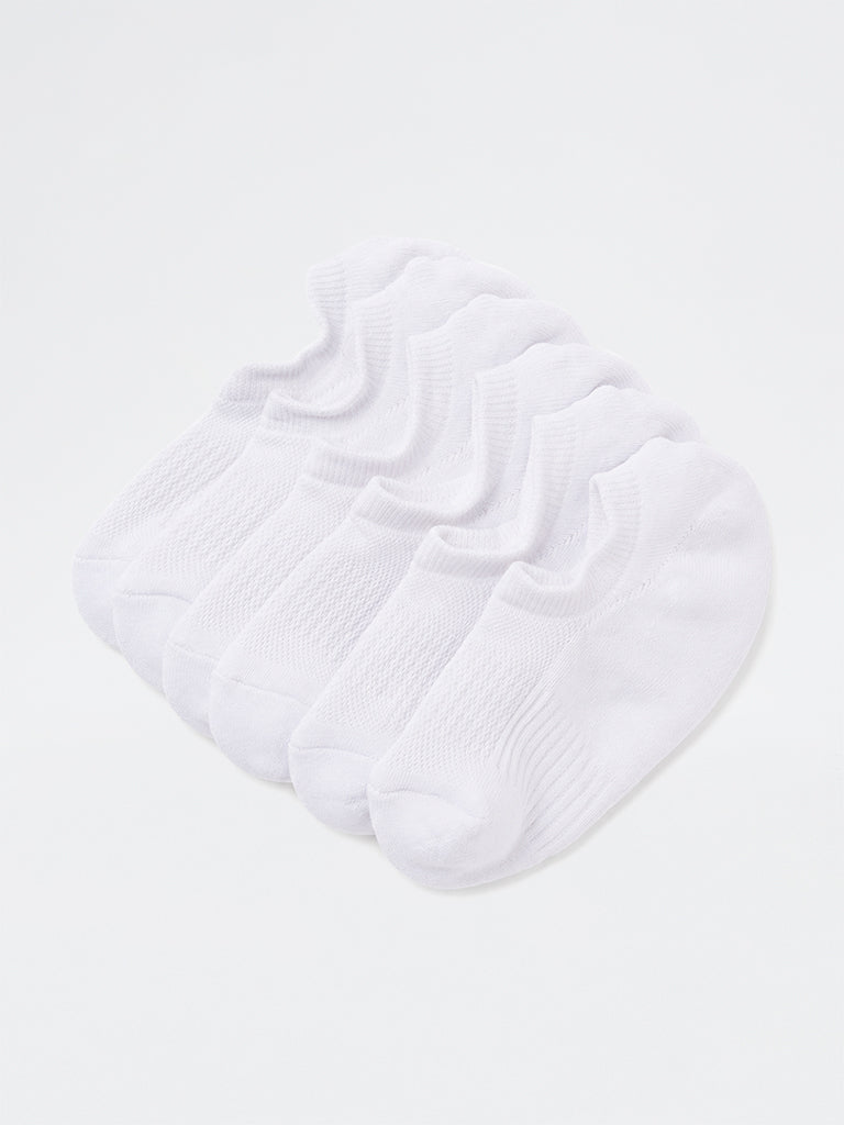 WES Lounge White Solid Cotton-Blend Sneaker Socks - Pack of 3