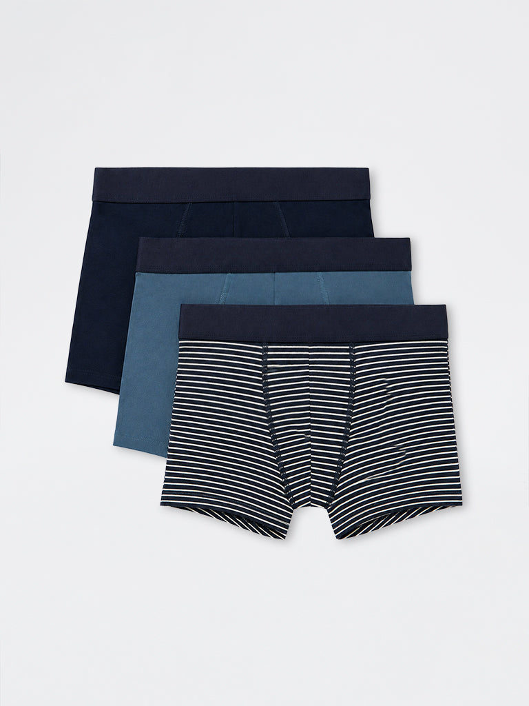 WES Lounge Navy Relaxed-Fit Cotton-Blend Trunks- Pack of 3