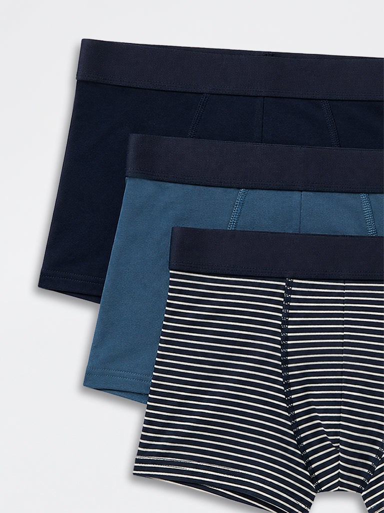 WES Lounge Navy Relaxed-Fit Cotton-Blend Trunks- Pack of 3